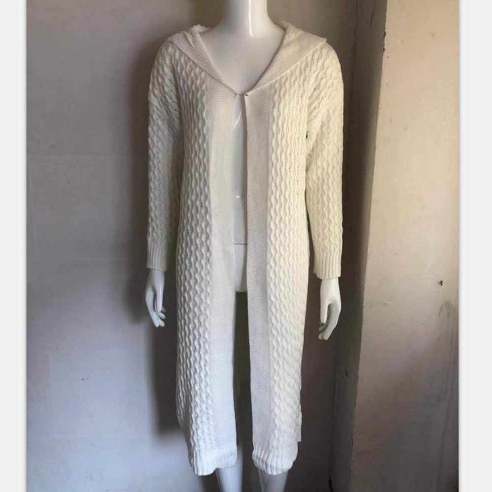 Women's Solid Color Cardigan Jacket Knit Sweater Hooded - Cruish Home