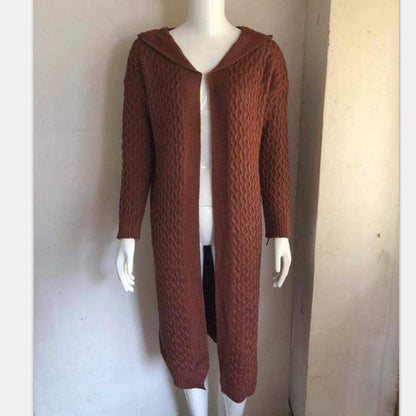 Women's Solid Color Cardigan Jacket Knit Sweater Hooded - Cruish Home