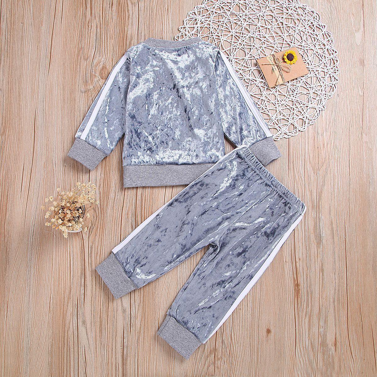 Breathable Clothes Set Cute Fashion O-Neck Long Sleeve Gold Velvet Sweatshirt Trousers Soft Outfits Baby Girls Tracksuit Sets - Cruish Home