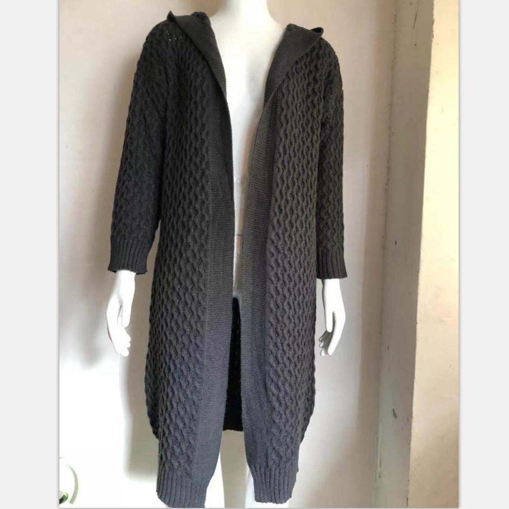 Women's Solid Color Cardigan Jacket Knit Sweater Hooded - Cruish Home