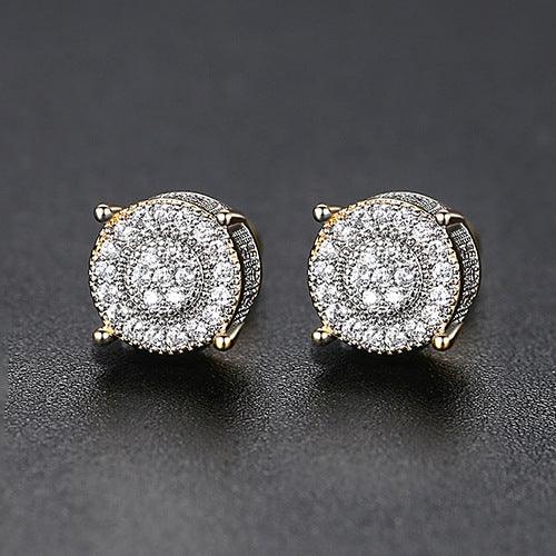 JINSE 10mm Round Geometric CZ Stud Earrings For Men Women Full Paved Cubic Zircon Black Clear Ear Earrings Rock Hip Hop Jewelry - Cruish Home