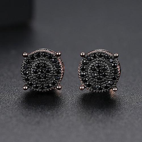 JINSE 10mm Round Geometric CZ Stud Earrings For Men Women Full Paved Cubic Zircon Black Clear Ear Earrings Rock Hip Hop Jewelry - Cruish Home