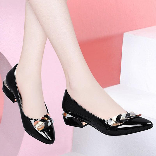 Women's Square-heel Pointed Pump Patent Leather Shoes - Cruish Home