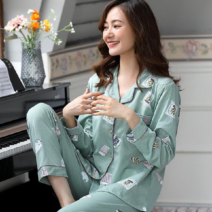 Women's Long-sleeved Pajamas Korean Style Large Size Plus Fat To Increase Leisure And Loose - Cruish Home