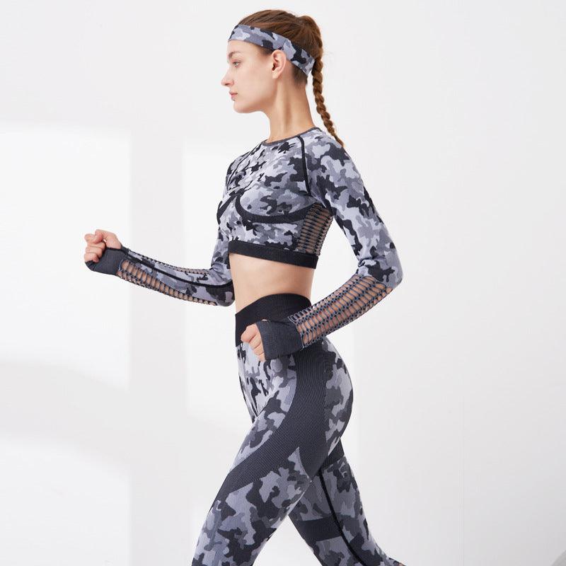 Camouflage Yoga Clothing Suit Hollow Beauty Back - Cruish Home