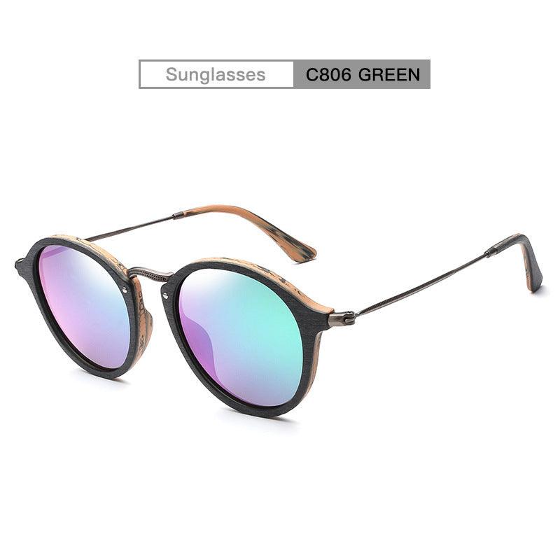 Men's And Women's Small Frame Plate Imitation Wood Grain Round Frame Sunglasses - Cruish Home