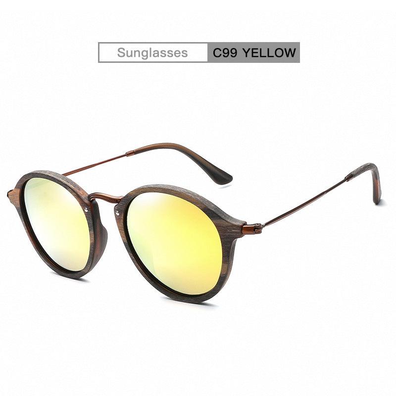 Men's And Women's Small Frame Plate Imitation Wood Grain Round Frame Sunglasses - Cruish Home