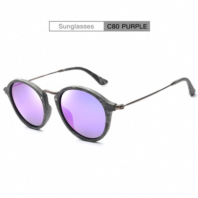 Men's And Women's Small Frame Plate Imitation Wood Grain Round Frame Sunglasses - Cruish Home