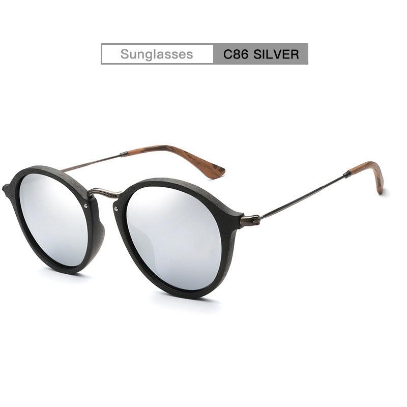 Men's And Women's Small Frame Plate Imitation Wood Grain Round Frame Sunglasses - Cruish Home