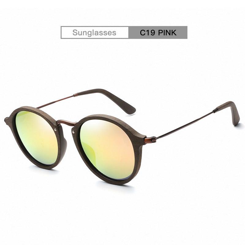 Men's And Women's Small Frame Plate Imitation Wood Grain Round Frame Sunglasses - Cruish Home