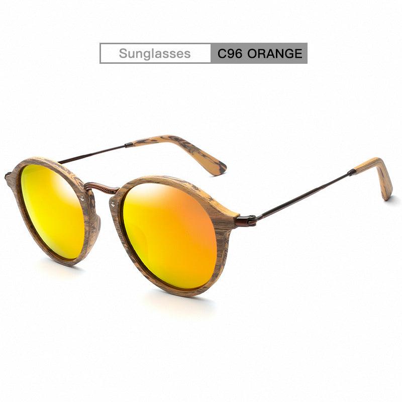 Men's And Women's Small Frame Plate Imitation Wood Grain Round Frame Sunglasses - Cruish Home