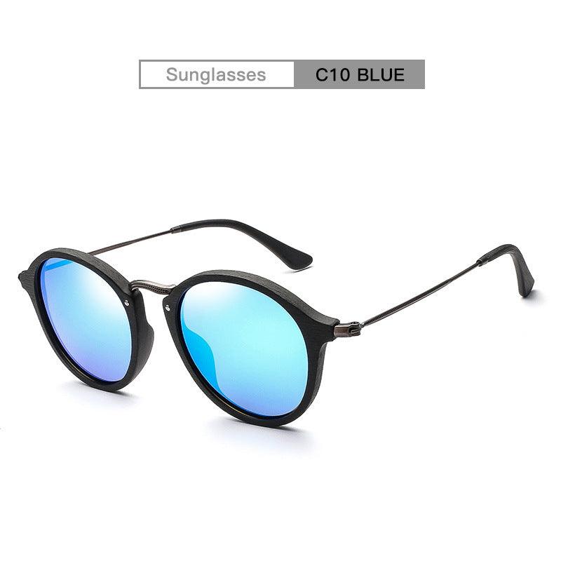 Men's And Women's Small Frame Plate Imitation Wood Grain Round Frame Sunglasses - Cruish Home