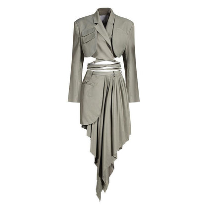 Asymmetrical Skirt Design Leaky Waist Fried Street Fashion Suit - Cruish Home