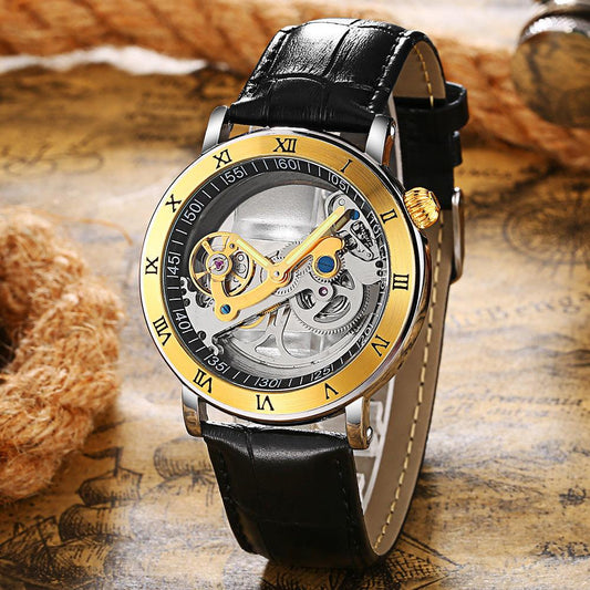 Luminous Waterproof Belt Men's Mechanical Watch Double Sided Hollow Transparent Watch - Cruish Home