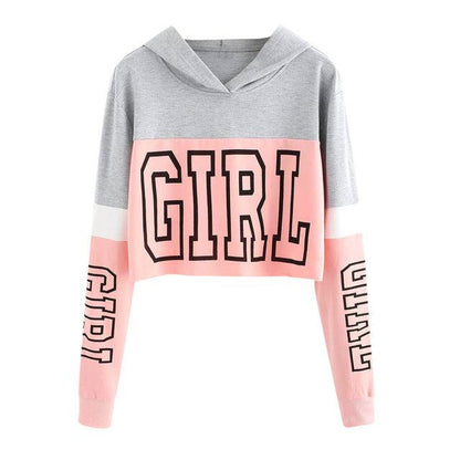 Crop Top Hoodie Sweatshirt Hoodies Women Patchwork Lett - Cruish Home