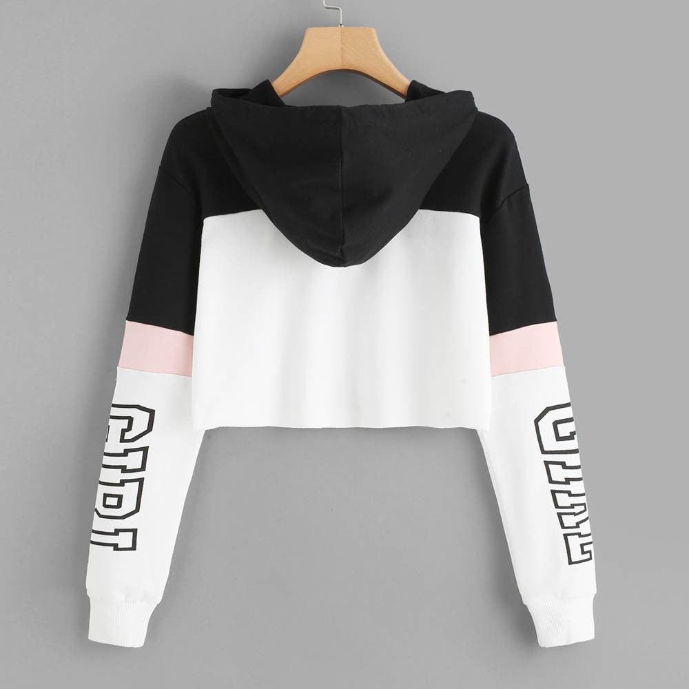 Crop Top Hoodie Sweatshirt Hoodies Women Patchwork Lett - Cruish Home