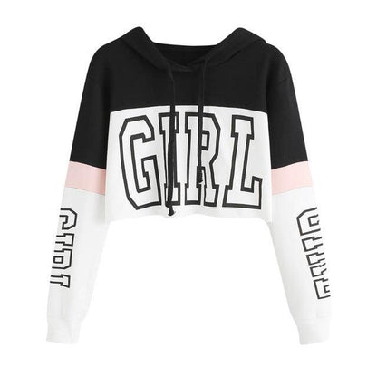 Crop Top Hoodie Sweatshirt Hoodies Women Patchwork Lett - Cruish Home