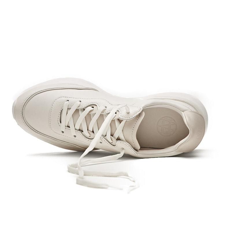 Genuine Leather Flat Sneakers White Shoes Casual Lace-Up Platform Old Shoes - Cruish Home