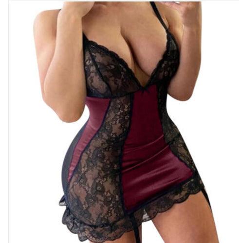 Translucent Nightdress With Lace Suspenders On The Back Side - Cruish Home