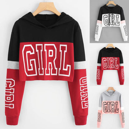 Crop Top Hoodie Sweatshirt Hoodies Women Patchwork Lett - Cruish Home