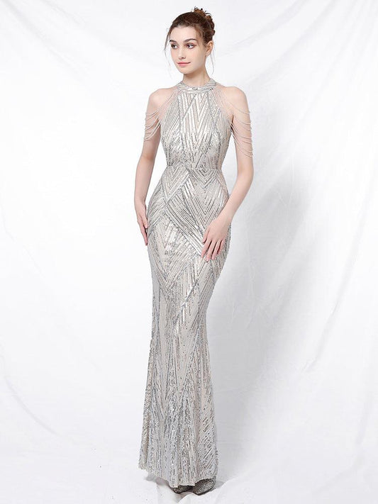 High Waist Slim Sequin Banquet Temperament Evening Gown - Cruish Home