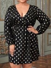 Large Size V-neck Polka Dot Women's Dress - Cruish Home