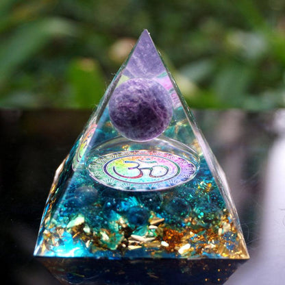 Orgonite Pyramid 60mm Amethyst Crystal Sphere With Obsidian Natural Cristal Stone - Cruish Home