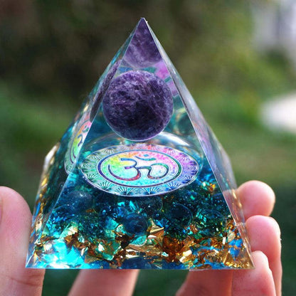 Orgonite Pyramid 60mm Amethyst Crystal Sphere With Obsidian Natural Cristal Stone - Cruish Home