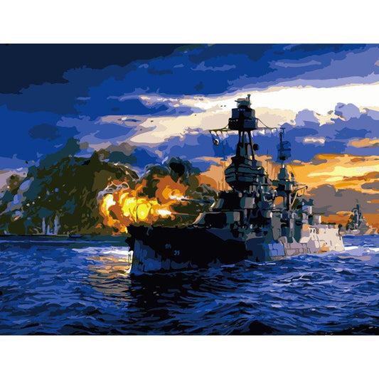 World War 2 USS Texas Battleship At Lwo Jima WW2 Painting Paint Numbers Kit DIY - Cruish Home