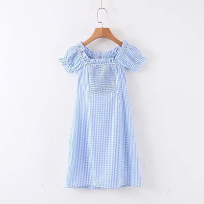 Women's New Retro Front Breasted Check Lace Dress - Cruish Home
