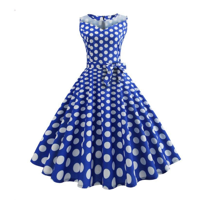 Retro Hepburn Style Mesh Stitching Polka Dot Dress - Cruish Home