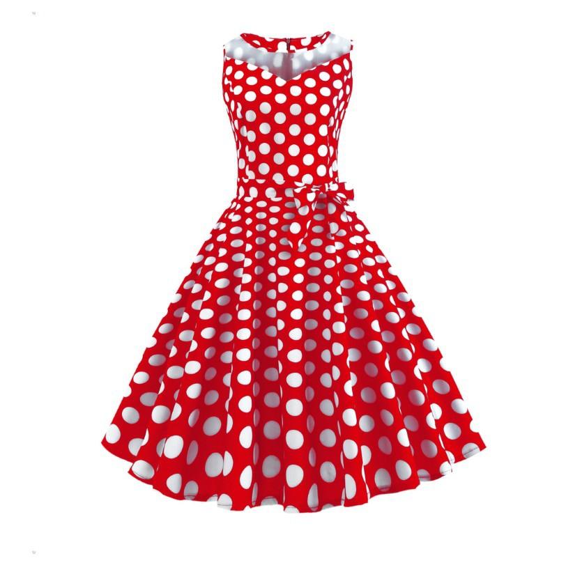 Retro Hepburn Style Mesh Stitching Polka Dot Dress - Cruish Home