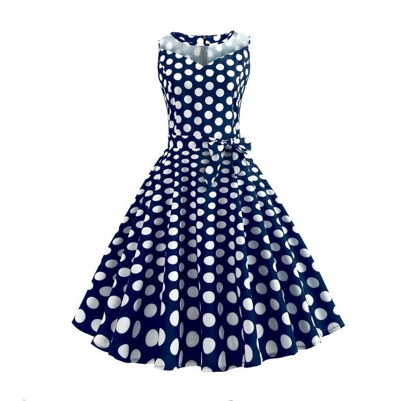 Retro Hepburn Style Mesh Stitching Polka Dot Dress - Cruish Home