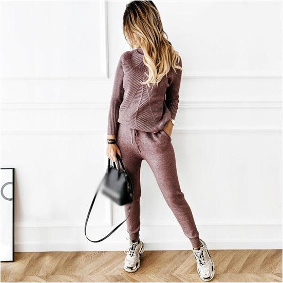 Turtleneck solid color sweater suit women - Cruish Home