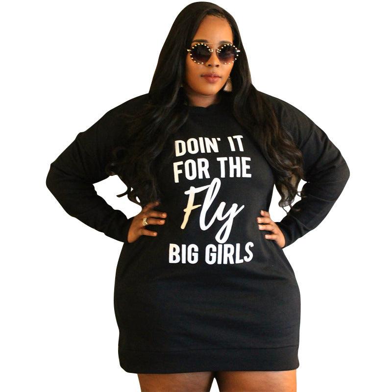 Plus Size Dresses for Women Letter Print Hoodie Casual Loose Mini Dress Sweat Suits Spring Clothes - Cruish Home