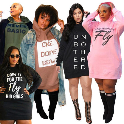 Plus Size Dresses for Women Letter Print Hoodie Casual Loose Mini Dress Sweat Suits Spring Clothes - Cruish Home