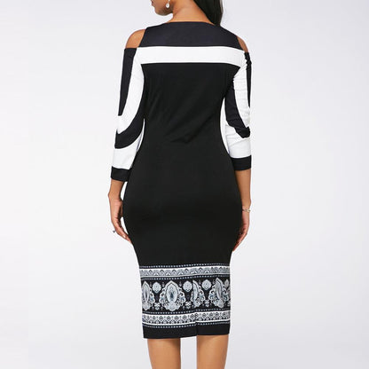 New Color Contrast Printing Buttock Pencil Skirt - Cruish Home