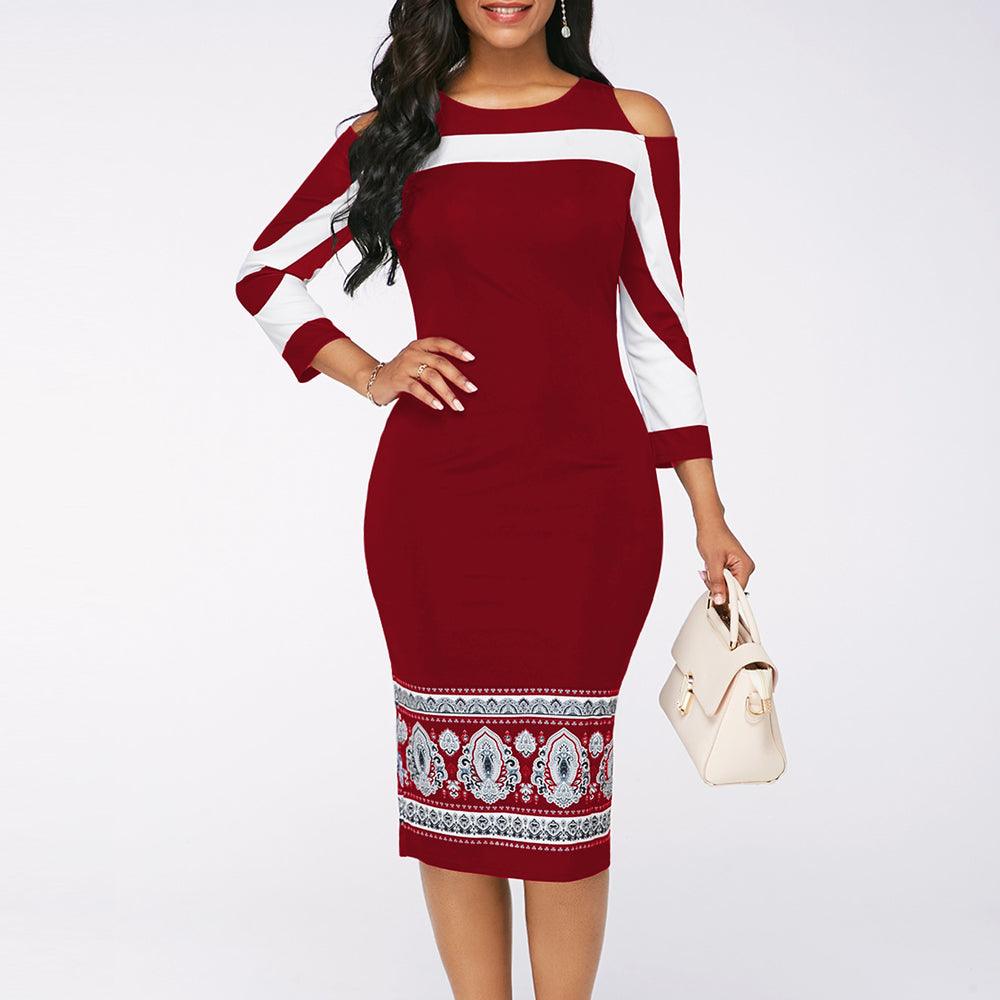 New Color Contrast Printing Buttock Pencil Skirt - Cruish Home