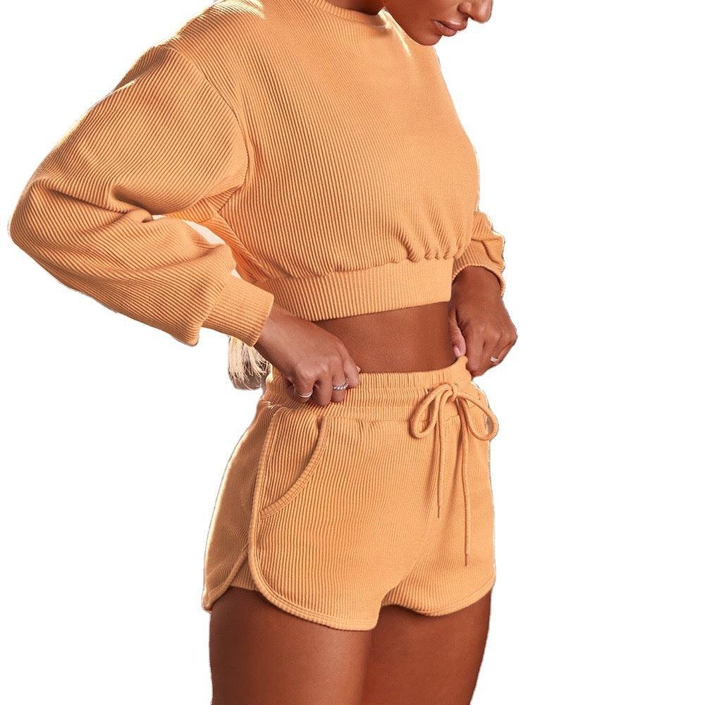 Fashion Long-Sleeved Shorts Sports And Fitness Two-Piece Suit Women - Cruish Home