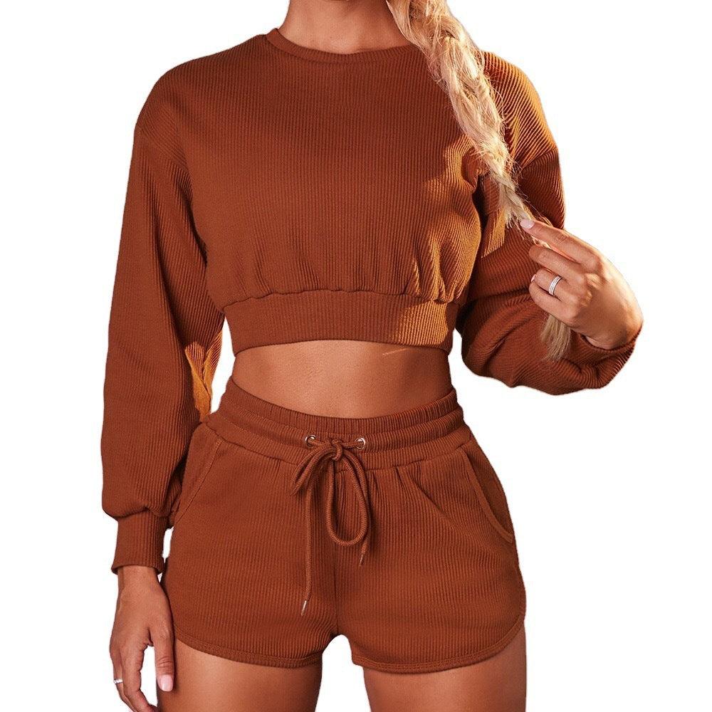 Fashion Long-Sleeved Shorts Sports And Fitness Two-Piece Suit Women - Cruish Home