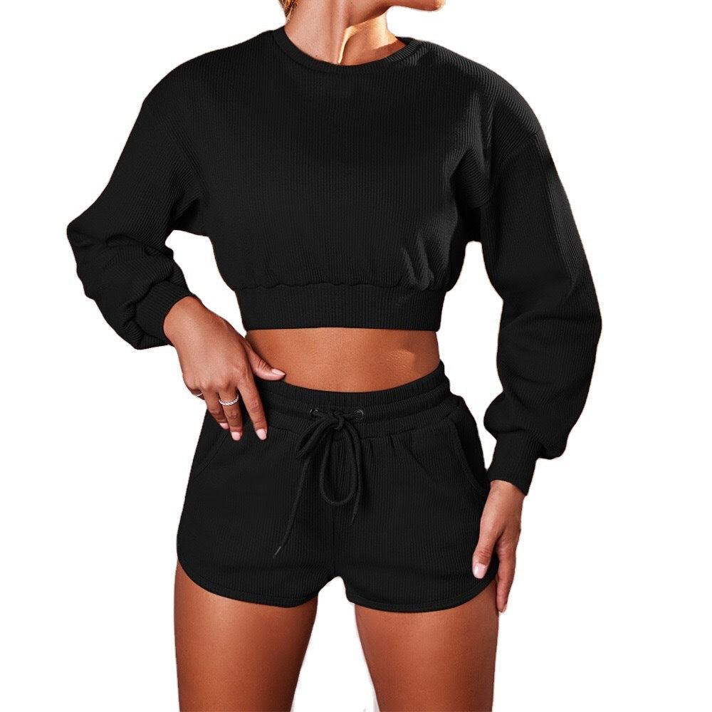 Fashion Long-Sleeved Shorts Sports And Fitness Two-Piece Suit Women - Cruish Home