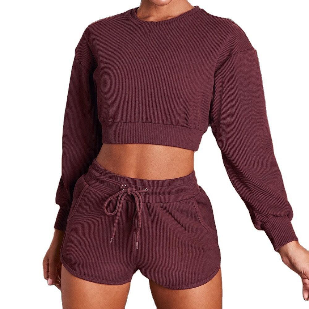 Fashion Long-Sleeved Shorts Sports And Fitness Two-Piece Suit Women - Cruish Home