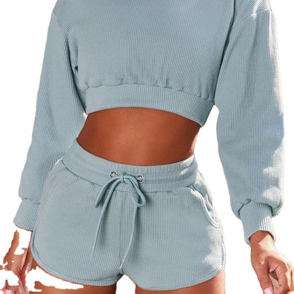 Fashion Long-Sleeved Shorts Sports And Fitness Two-Piece Suit Women - Cruish Home