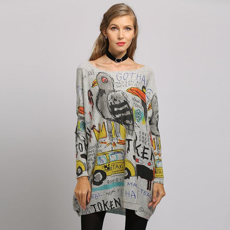 Letter Print Knitted Women's Pullover Loose Sweater - Cruish Home