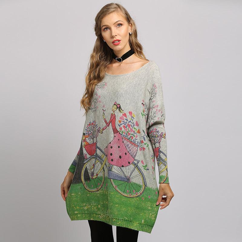 Letter Print Knitted Women's Pullover Loose Sweater - Cruish Home