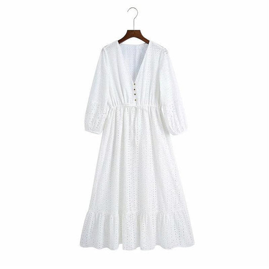 Ladies' Temperament V-neck Embroidered Waist Dress - Cruish Home