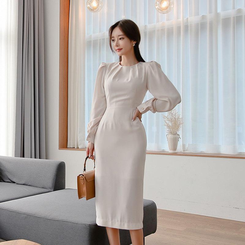 New Women's Round Neck Waist Waist Slimming Bag Hip Dress Women - Cruish Home