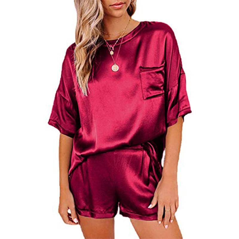 Pure Color Satin Pajamas Home Service Short-sleeved Shorts - Cruish Home