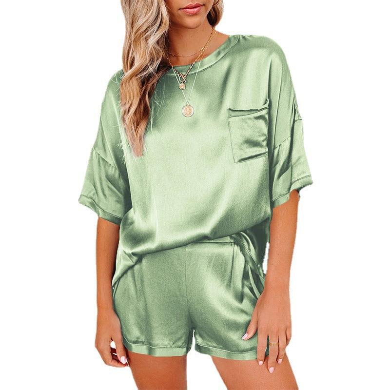 Pure Color Satin Pajamas Home Service Short-sleeved Shorts - Cruish Home