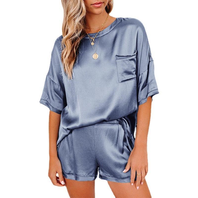 Pure Color Satin Pajamas Home Service Short-sleeved Shorts - Cruish Home